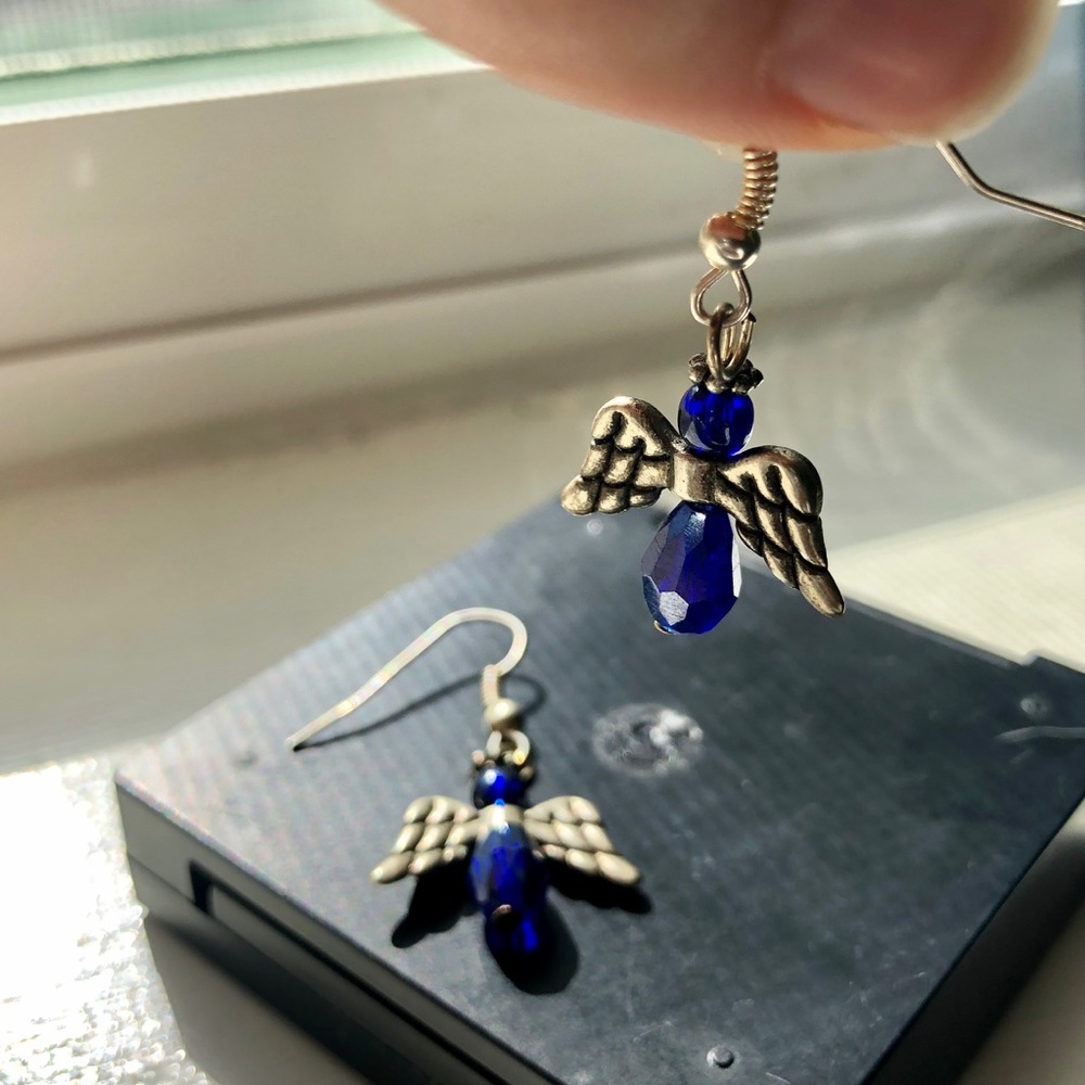 Silver and Blue Angel Earrings